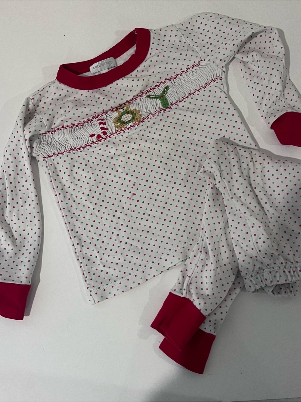 Magnolia Baby Baby Christmas Smocked Pajamas Polka Dot 18/24m Pima Cotton